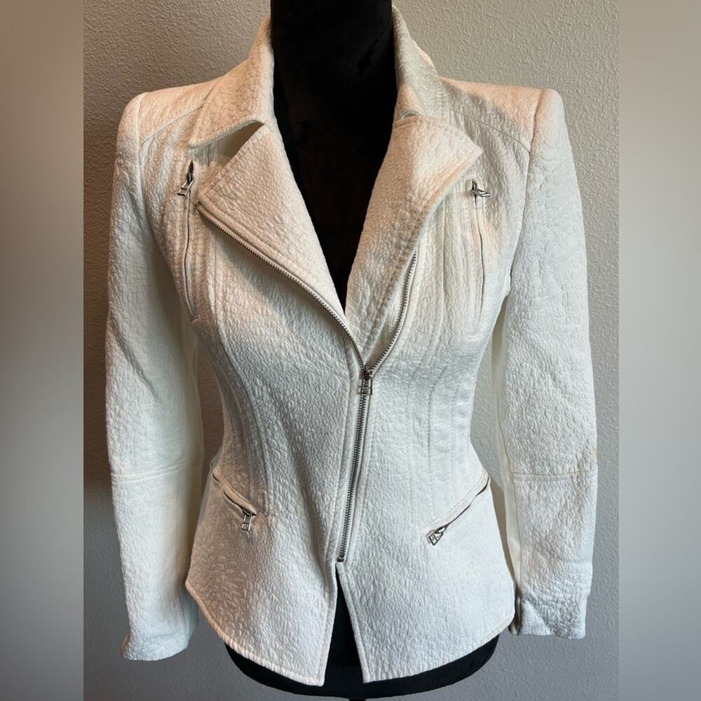 BCBGMaxAzria BOE Ivory Textured Moto Jacket Size XS
